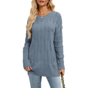 Womens 2024 Fall Long Chunky Sweaters Light Blue