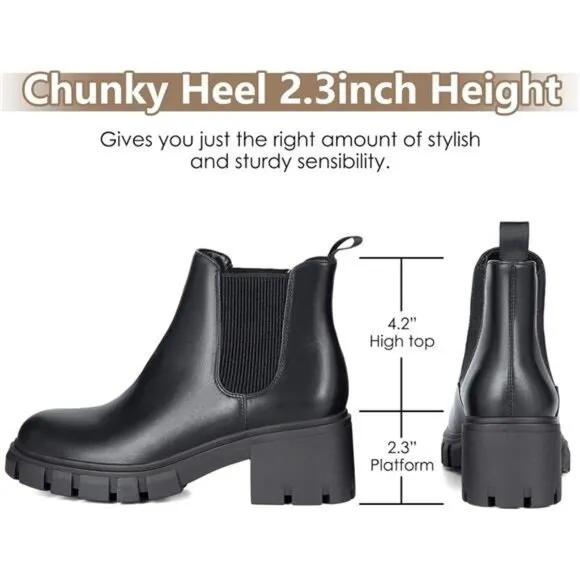 Women's Chelsea Boots Fashion Lug Sole Chunky Heel Slip on Elastic Ankle Booties