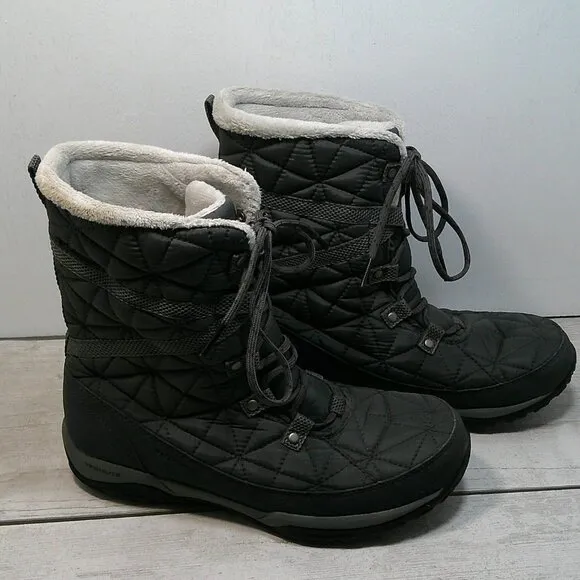 Women’s Columbia Gray Lace up, Quilted Loveland Waterproof Winter Boots Size 8