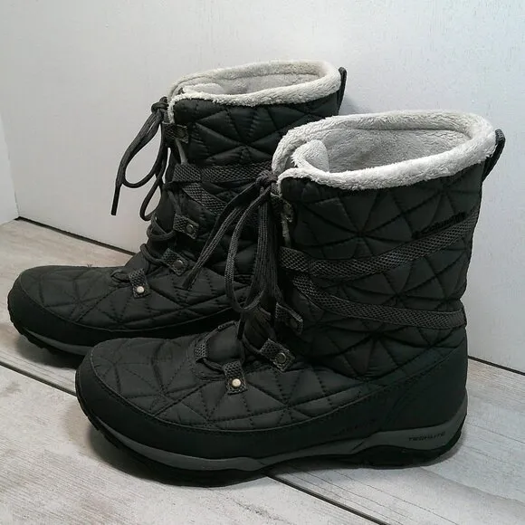 Women’s Columbia Gray Lace up, Quilted Loveland Waterproof Winter Boots Size 8