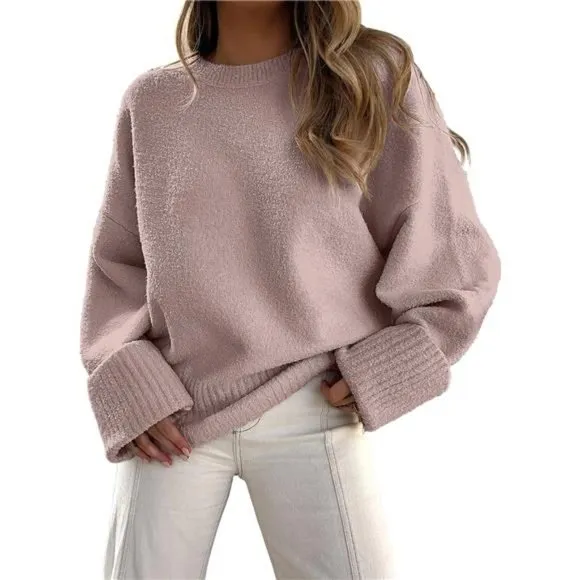 Women's Crewneck Long Sleeve Sweaters Gray Purple