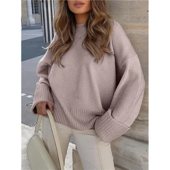 Women's Crewneck Long Sleeve Sweaters Gray Purple