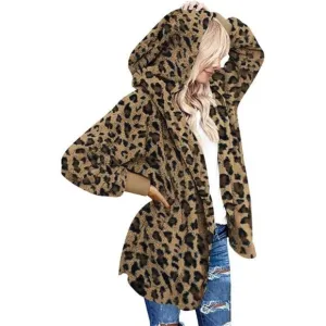 Womens Fuzzy Fleece Jacket Solid Open Front Hooded Cardigan Coats Outwear
