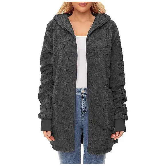 Women's Fuzzy Hoodies Sport Pullover Hoodie Z Cardigan Dark Grey