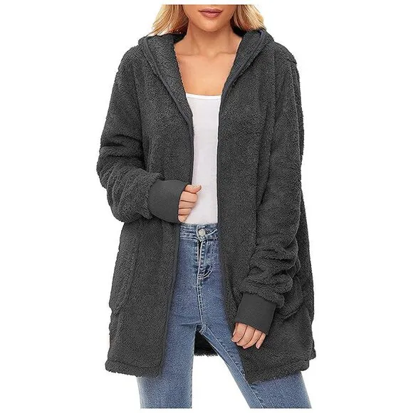 Women's Fuzzy Hoodies Sport Pullover Hoodie Z Cardigan Dark Grey