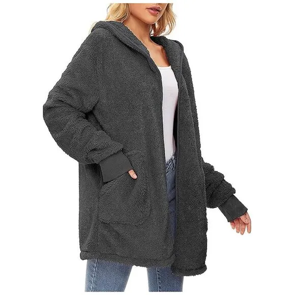 Women's Fuzzy Hoodies Sport Pullover Hoodie Z Cardigan Dark Grey
