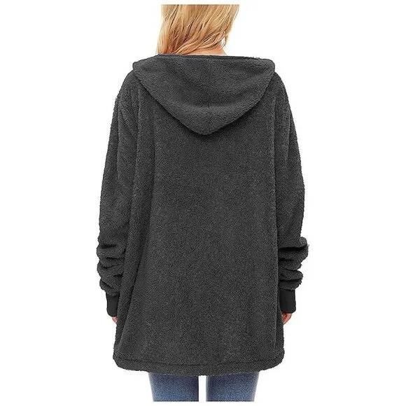 Women's Fuzzy Hoodies Sport Pullover Hoodie Z Cardigan Dark Grey