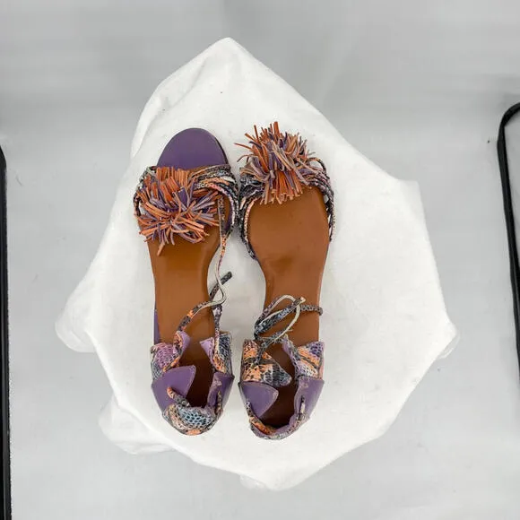 Women's Handmade Python Pompom Pump Sandals Purple and Orange Shoes 39/8.5