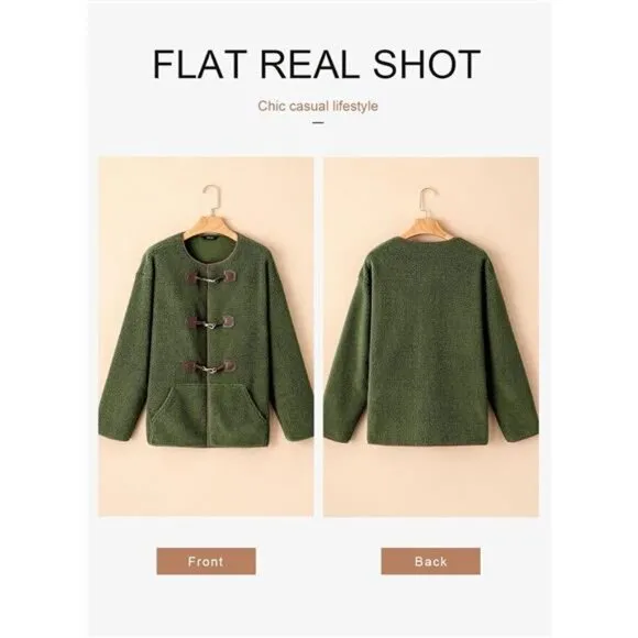 Womens Jackets Fashion Faux Shearling Oversized Green