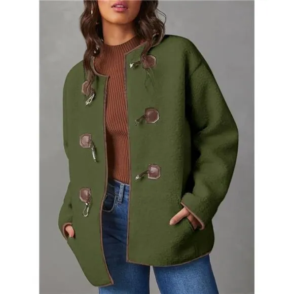 Womens Jackets Fashion Faux Shearling Oversized Green