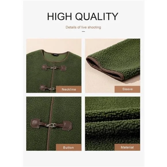 Womens Jackets Fashion Faux Shearling Oversized Green