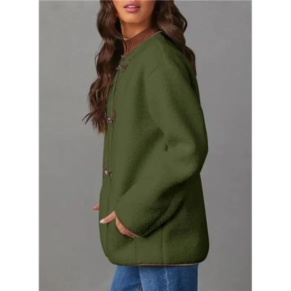 Womens Jackets Fashion Faux Shearling Oversized Green