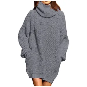 Women's Loose Turtleneck Oversize Long Pullover Sweater Dress Gray