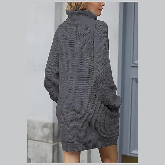 Women's Loose Turtleneck Oversize Long Pullover Sweater Dress Gray
