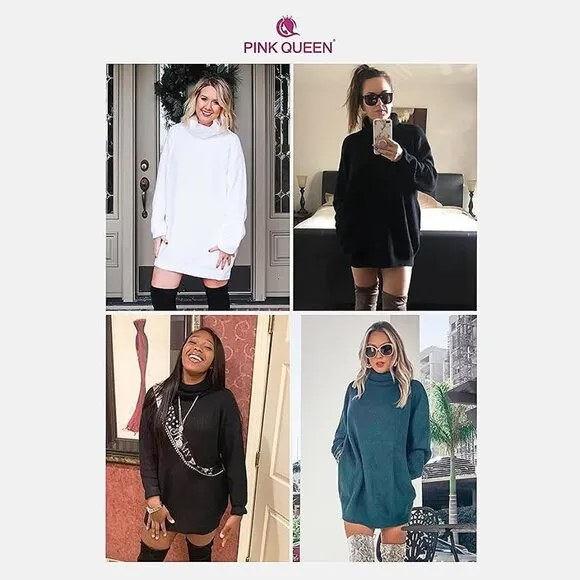 Women's Loose Turtleneck Oversize Long Pullover Sweater Dress Y - Ginger