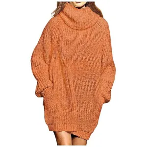 Women's Loose Turtleneck Oversize Long Pullover Sweater Dress Y - Yellow