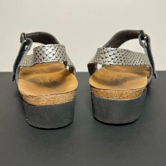 Womens NAOT Pamela Metallic Silver Snakeskin Print Sandals / Size 9