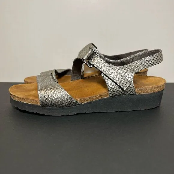Womens NAOT Pamela Metallic Silver Snakeskin Print Sandals / Size 9