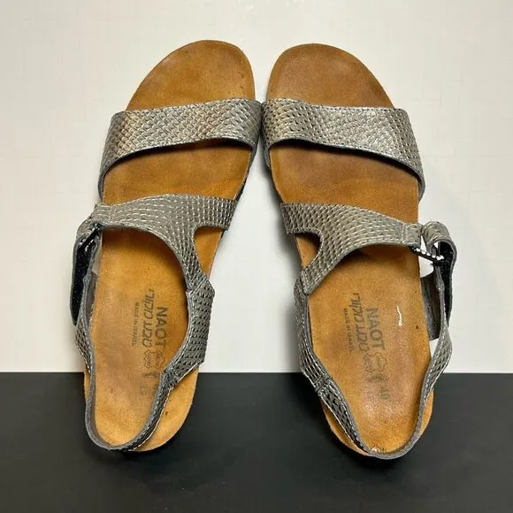 Womens NAOT Pamela Metallic Silver Snakeskin Print Sandals / Size 9