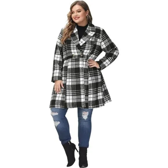 Women's Plus Size Wool Dress Coat Double Breasted Pea Coats Long Trench Coat