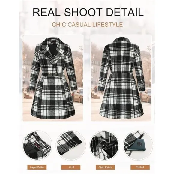 Women's Plus Size Wool Dress Coat Double Breasted Pea Coats Long Trench Coat