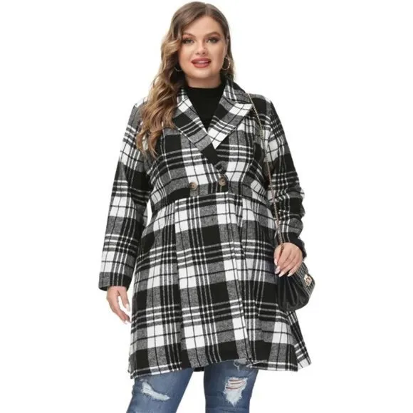 Women's Plus Size Wool Dress Coat Double Breasted Pea Coats Long Trench Coat