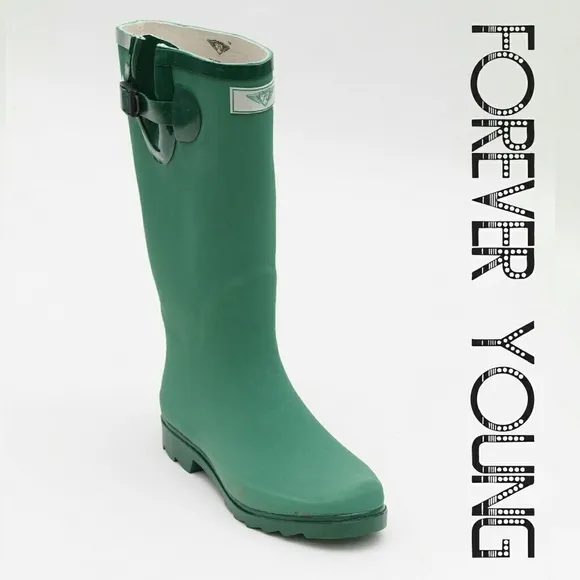 Women's Rainboots, Tall Matte Rain Boots, RB-1518 Green