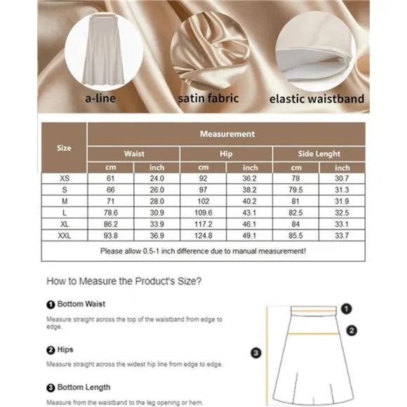 Womens Satin Skirts Zipper Elegant Apricot