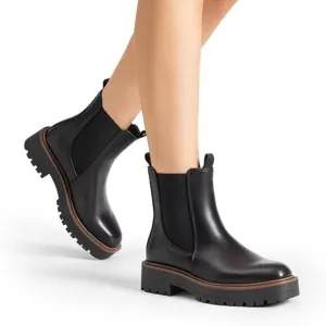 Womens Size 9 Square Toe Chelsea Boot Lug Sole Platform Booties Black Festival