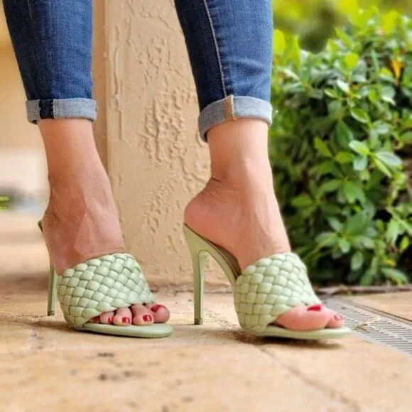 Women's High Heel Mule Sandals Sage Color