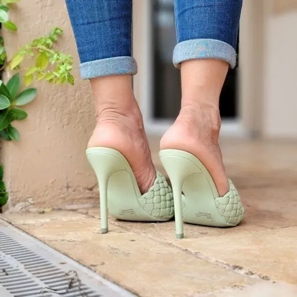 Women's High Heel Mule Sandals Sage Color