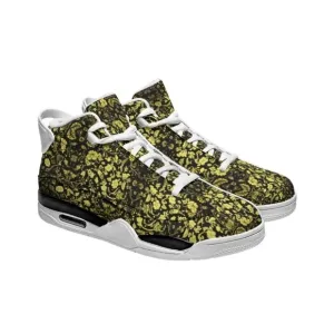 Yellow and Black Athletic Shoes with Intricate Pattern