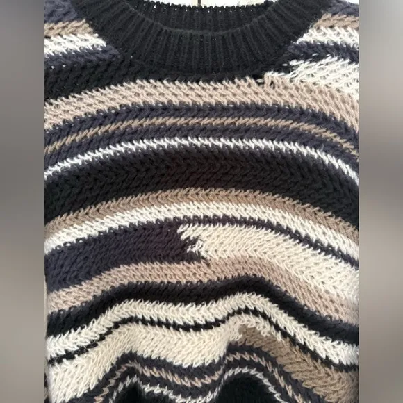 Z SUPPLY Black Asheville Stripe Sweater Black Tan White Size Medium