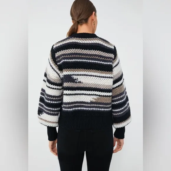 Z SUPPLY Black Asheville Stripe Sweater Black Tan White Size Medium