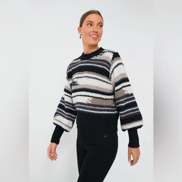 Z SUPPLY Black Asheville Stripe Sweater Black Tan White Size Medium
