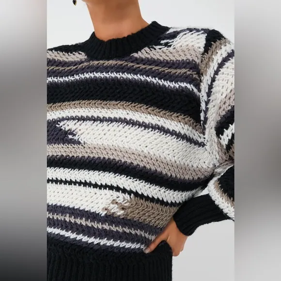 Z SUPPLY Black Asheville Stripe Sweater Black Tan White Size Medium
