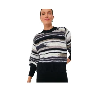 Z SUPPLY Black Asheville Stripe Sweater Black Tan White Size Medium