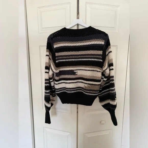 Z SUPPLY Black Asheville Stripe Sweater Black Tan White Size Medium