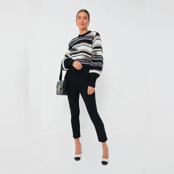 Z SUPPLY Black Asheville Stripe Sweater Black Tan White Size Medium