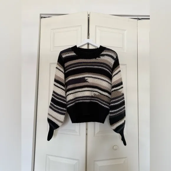 Z SUPPLY Black Asheville Stripe Sweater Black Tan White Size Medium