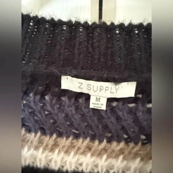Z SUPPLY Black Asheville Stripe Sweater Black Tan White Size Medium