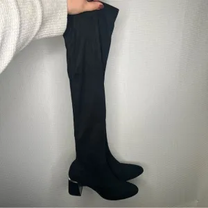 Zara Basic | 41 Black Over the Knee Boots with Block Heel and Pull-On Style