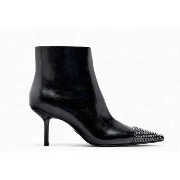 ZARA BLACK HIGH-HEEL STUDDED TOE Ankle Boots SIZE 36