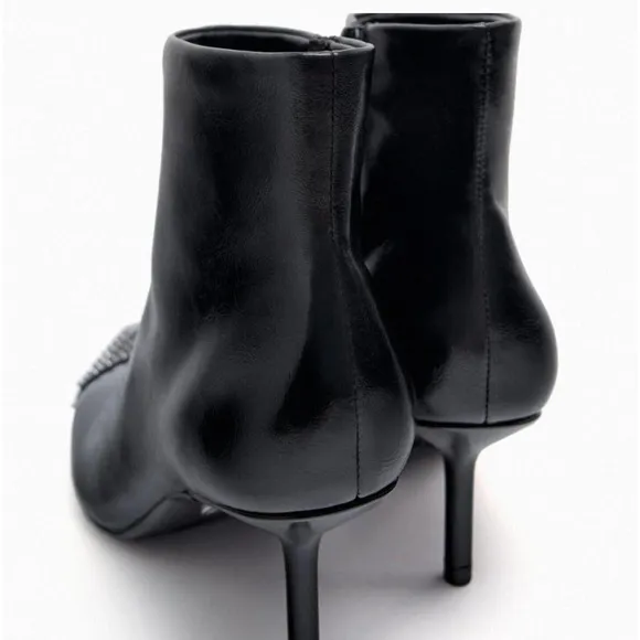 ZARA BLACK HIGH-HEEL STUDDED TOE Ankle Boots SIZE 36