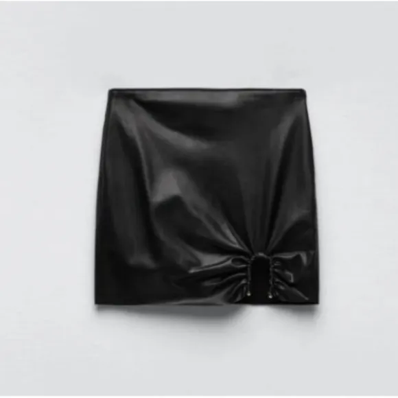 Zara High Waisted Black Faux Leather Mini Skirt Sz S NWT