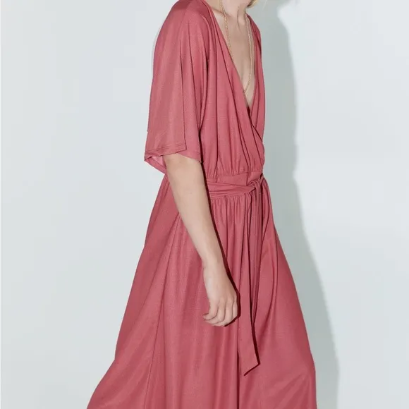 ZARA Kimono Style Wrap Dress Rose Pink Women’s Size Small