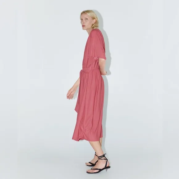 ZARA Kimono Style Wrap Dress Rose Pink Women’s Size Small