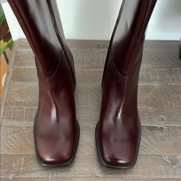 Zara Leather Women's Boots Burgundy 39 8 1106/410
