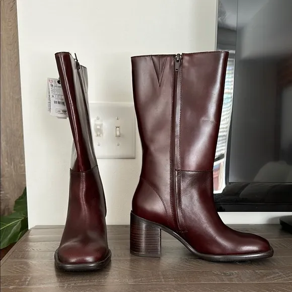 Zara Leather Women's Boots Burgundy 39 8 1106/410