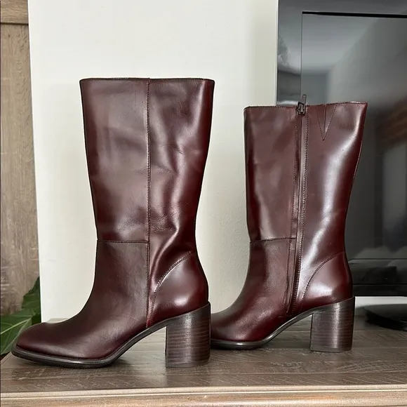 Zara Leather Women's Boots Burgundy 39 8 1106/410